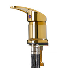 Faucet for a hairdressing wash unit, gold