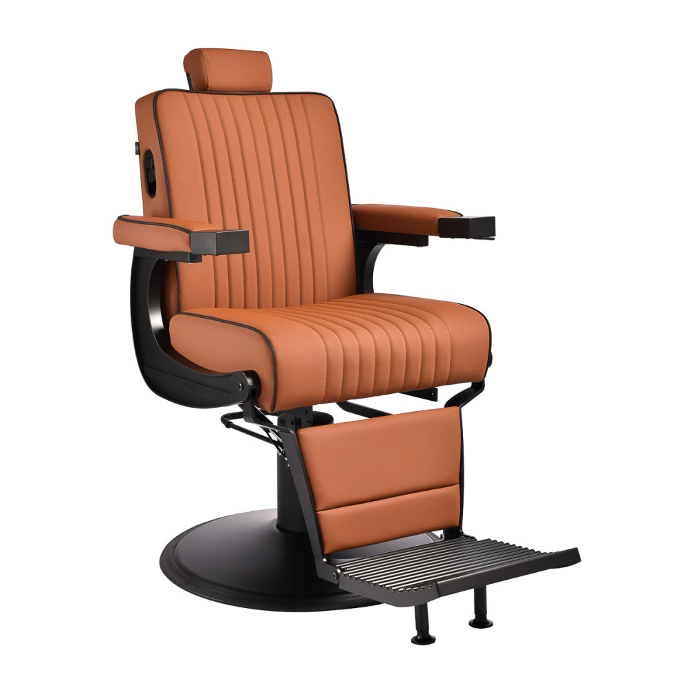 Gabbiano Fotel barberski Levi brązowy z czarną ramą bez przeszycia z tyłu main product photo