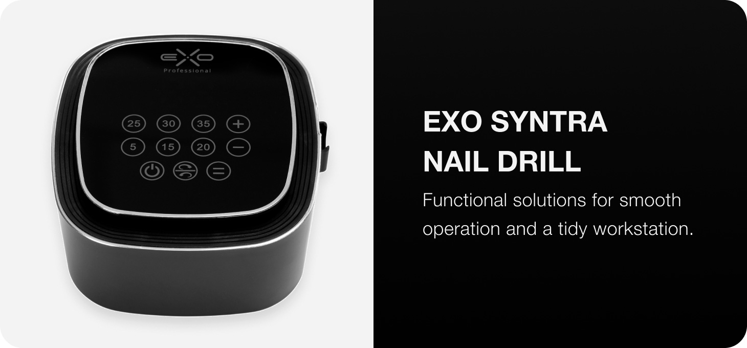 EXO SYNTRA juoda nagų freza - valdymo skydelis iš viršaus